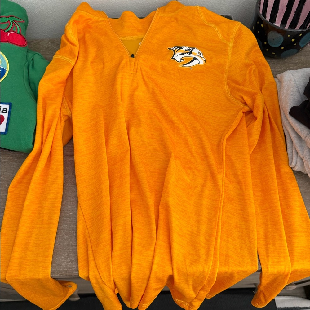 Yellow Long Sleeve Pullover with Nashville Predators logo